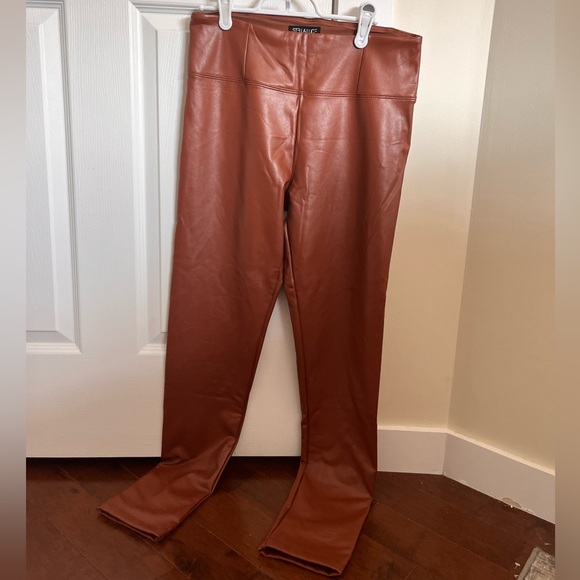 Brown Faux Leather Leggings, Size Large, BRAND NEW - Picture 4 of 6